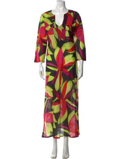 Pre-owned Louisa Ballou Floral Print Long Dress In Pink