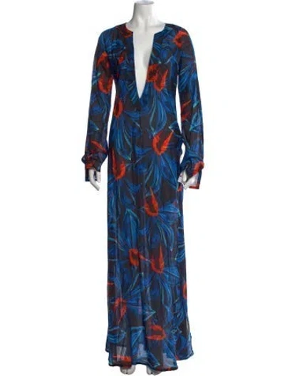 Pre-owned Louisa Ballou Floral Print Long Dress W/ Tags In Blue