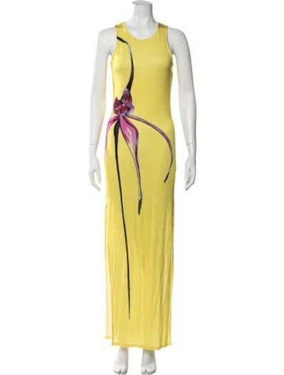Pre-owned Louisa Ballou Floral Print Long Dress In Yellow