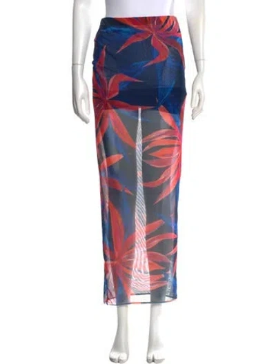 Pre-owned Louisa Ballou Floral Print Long Skirt In Blue