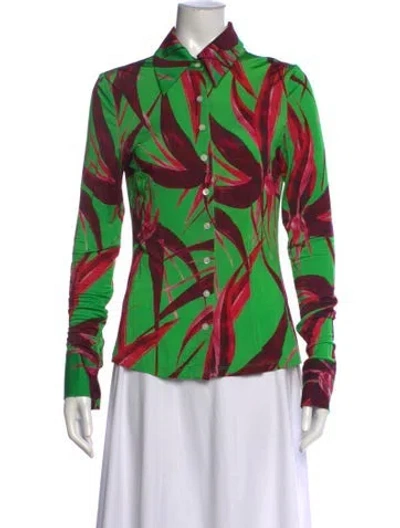 Pre-owned Louisa Ballou Floral Print Long Sleeve Button-up Top In Multi