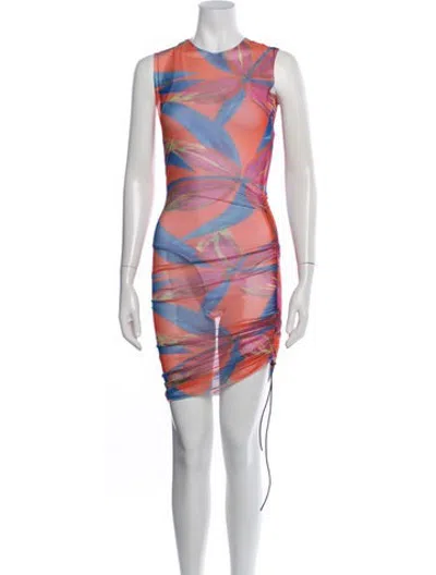 Pre-owned Louisa Ballou Floral Print Mesh Accents Cover-up In Orange