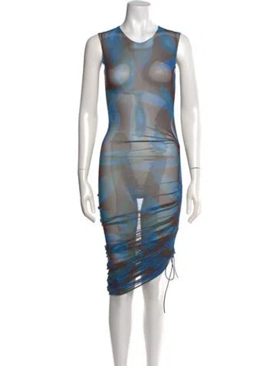 Pre-owned Louisa Ballou Floral Print Midi Length Dress In Blue