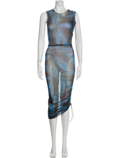 Pre-owned Louisa Ballou Floral Print Midi Length Dress In Blue