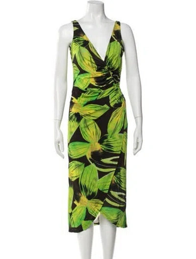 Pre-owned Louisa Ballou Floral Print Midi Length Dress In Green
