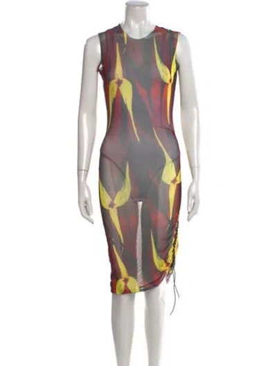 Pre-owned Louisa Ballou Floral Print Midi Length Dress In Red