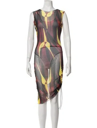 Pre-owned Louisa Ballou Floral Print Midi Length Dress In Red
