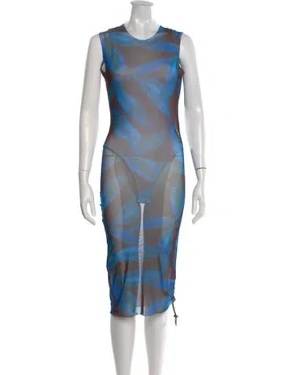 Pre-owned Louisa Ballou Floral Print Midi Length Dress W/ Tags In Blue