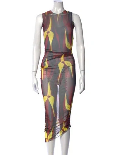 Pre-owned Louisa Ballou Floral Print Midi Length Dress In Yellow