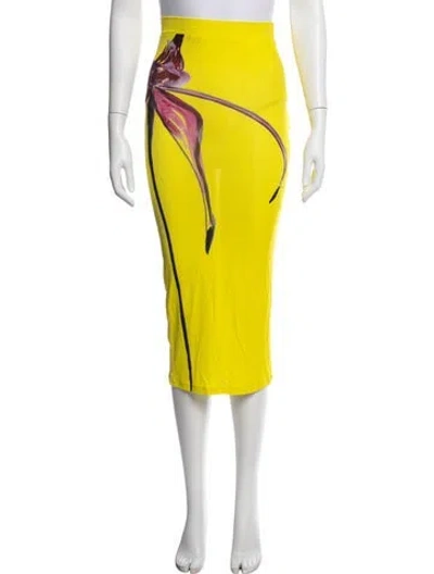 Pre-owned Louisa Ballou Floral Print Midi Length Skirt W/ Tags In Yellow