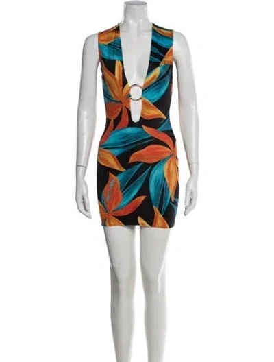 Pre-owned Louisa Ballou Floral Print Mini Dress In Black