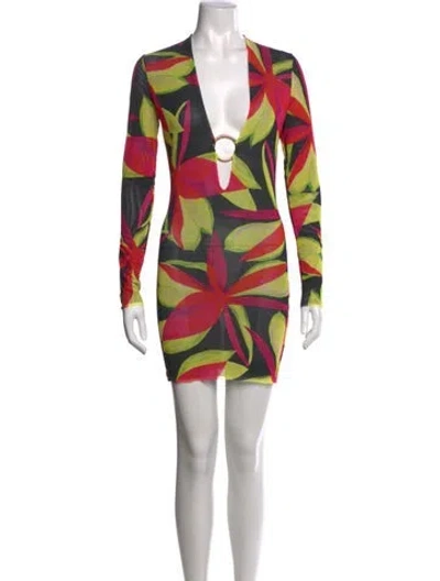 Pre-owned Louisa Ballou Floral Print Mini Dress In Black