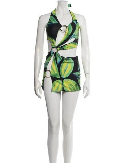 Pre-owned Louisa Ballou Floral Print Mini Dress In Black