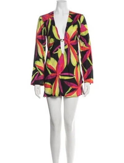 Pre-owned Louisa Ballou Floral Print Mini Dress In Black