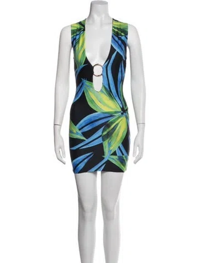 Pre-owned Louisa Ballou Floral Print Mini Dress In Black/green