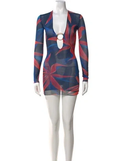 Pre-owned Louisa Ballou Floral Print Mini Dress In Blue