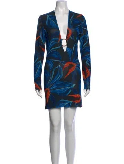 Pre-owned Louisa Ballou Floral Print Mini Dress In Blue