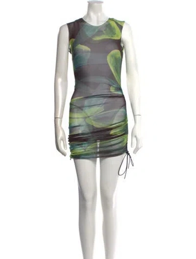 Pre-owned Louisa Ballou Floral Print Mini Dress In Green