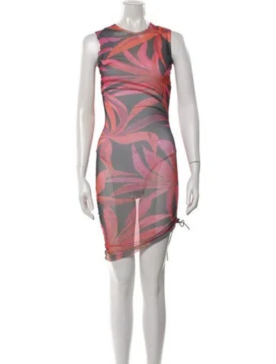 Pre-owned Louisa Ballou Floral Print Mini Dress In Orange