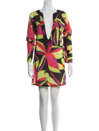 Pre-owned Louisa Ballou Floral Print Mini Dress In Pink