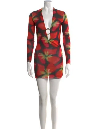 Pre-owned Louisa Ballou Floral Print Mini Dress In Red