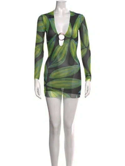 Pre-owned Louisa Ballou Floral Print Mini Dress W/ Tags In Black/green