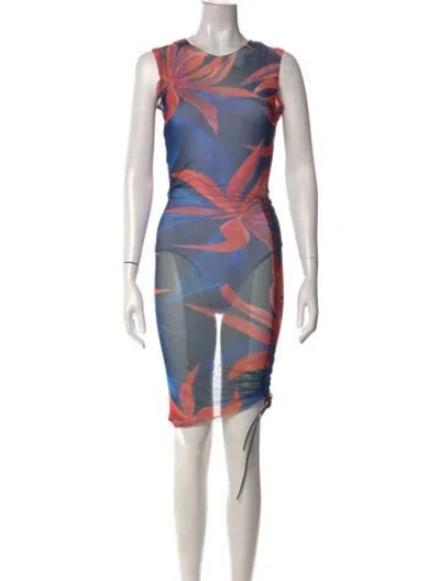 Pre-owned Louisa Ballou Floral Print Mini Dress W/ Tags In Blue