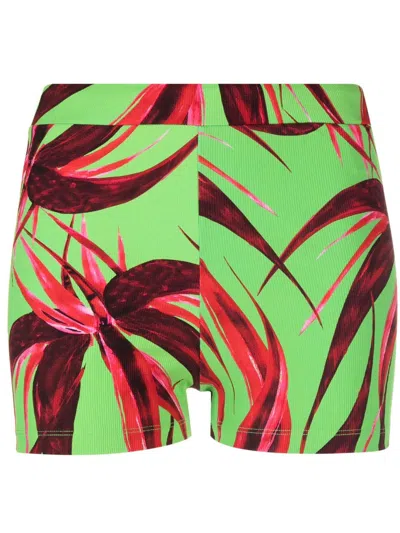 Louisa Ballou Botanical Print Ribbed Shorts In Green