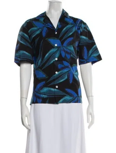 Pre-owned Louisa Ballou Floral Print Short Sleeve Top In Blue/white