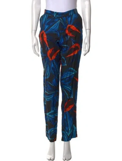 Pre-owned Louisa Ballou Floral Print Straight Leg Pants In Black