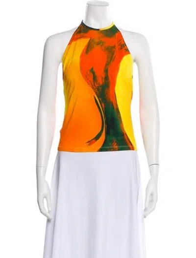 Pre-owned Louisa Ballou Graphic Print Halterneck Top In Orange