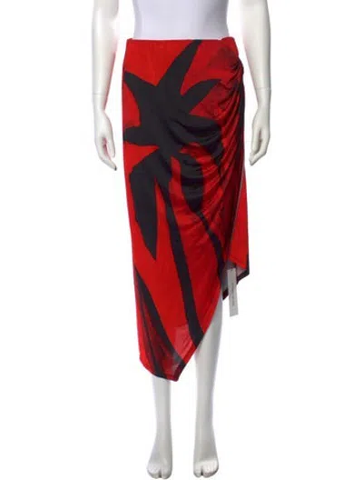 Pre-owned Louisa Ballou Graphic Print Long Skirt In Red
