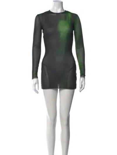 Pre-owned Louisa Ballou Graphic Print Mini Dress In Black/green