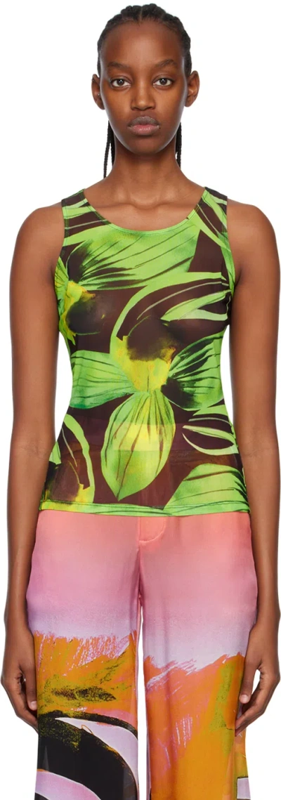 Louisa Ballou Green Graphic Tank Top In 0-0-0