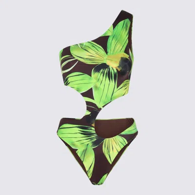 LOUISA BALLOU LOUISA BALLOU GREEN LEAF PRINT ONE SHOULDER SWIMSUIT