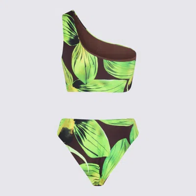 Louisa Ballou Green Leaf Print One Shoulder Swimsuit