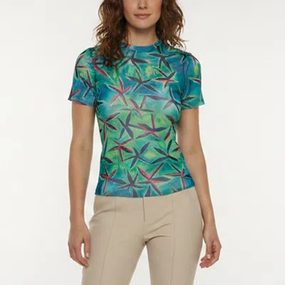 Pre-owned Louisa Ballou Green/blue Starfish Print Mesh Sheer Beach T-shirt Xs In Multicolor