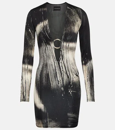 Louisa Ballou Helios Embellished Printed Stretch-jersey Mini Dress In Black