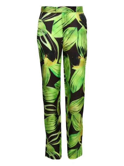 Louisa Ballou Leaf-print Trousers In Green