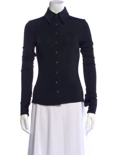Pre-owned Louisa Ballou Long Sleeve Button-up Top In Black