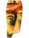 Louisa Ballou Yellow Coastline Checkmate Print Wrap Midi Skirt In Multicolour