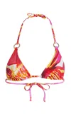 Louisa Ballou Mini Ring Printed Triangle Bikini Top In Print