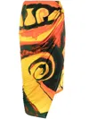 Louisa Ballou Yellow Coastline Checkmate Print Wrap Midi Skirt In Multicolor