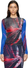 Louisa Ballou Multicolor Printed Long Sleeve T-shirt In 1067 Red Silver Flow