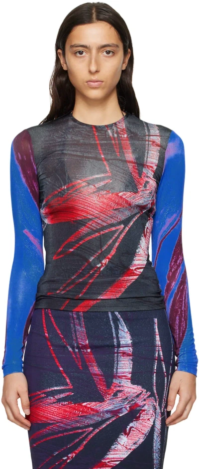 Louisa Ballou Multicolor Printed Long Sleeve T-shirt In 1067 Red Silver Flow