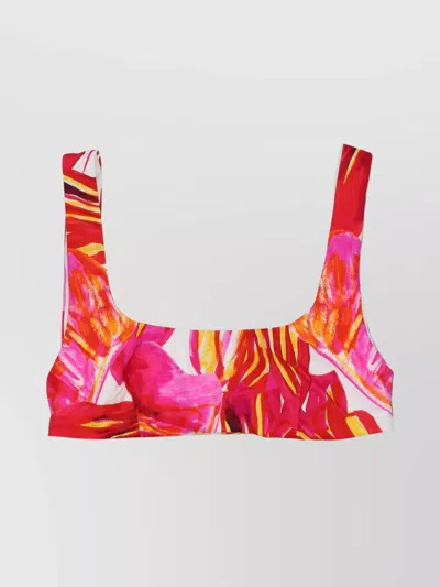 Louisa Ballou One-shoulder Cropped Bikini Top With Tropical Print In Orange