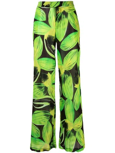 Louisa Ballou Printed Wide Leg Trousers In Green
