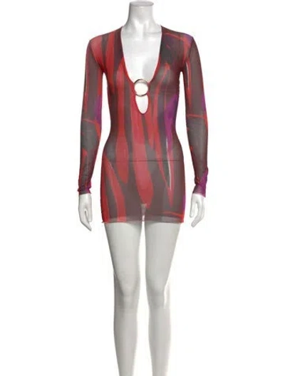 Pre-owned Louisa Ballou Patterned Mini Dress In Red