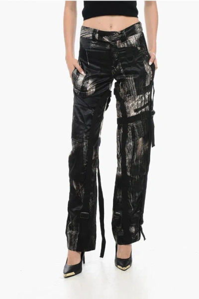 Louisa Ballou Patterned Nylon Cargo Pants In Black
