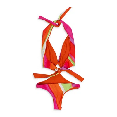 Louisa Ballou Pink/orange/green One-piece Swimsuit In Multi